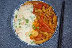 原来鸳鸯炒饭自己在家也能做，做法简单，食材足，老人孩子都爱吃图片