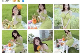 景甜晒郊游美照，穿露肩碎花裙配毛拖鞋，纯欲感太勾人图片