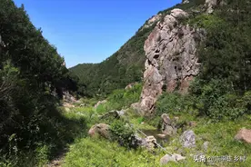 探秘秦岭的一条山沟，山沟有溪两侧是青山，山沟里住有几户人家图片