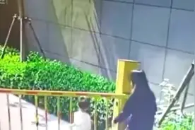 奇葩家长！小孩钻道闸被夹头吊起图片