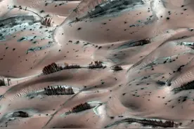 火星神奇地貌：干冰形成红色沙丘成排树木图片