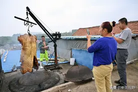 山东夫妻“烤全猪”，吃货驱车1500公里尝鲜，360斤大猪半天卖光图片
