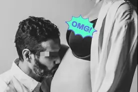 郑佩佩女儿怀孕拍写真，体态纤瘦肥肚不肥身，外籍老公亲吻孕肚图片