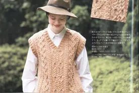 两件绞花背心，V领和圆领，花样密实立体，搭配同款帽子，很洋气图片