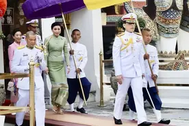 68岁泰王玛哈总算撇下20名女护卫从德国回泰，王后穿绿裙迎接图片