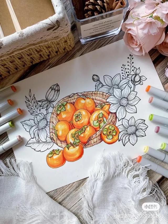 以肯特纸作为底色再用樱花1号,3号,5号勾线再用秀丽笔勾边,最后用马克