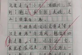 小学生作文《一个人走夜路》火了，老师：错别字有点多图片