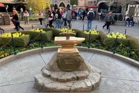 男子在美迪士尼乐园拔起“圣剑”，被园方人员带走图片