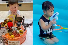 胡杏儿老公晒照为大儿子庆生，李奕霆圆脸太萌，盯着蛋糕挪不开眼图片