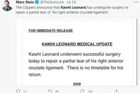 曝小卡接受ACL手术！快船隐瞒病情实锤，万幸没效仿19KD带伤复出图片
