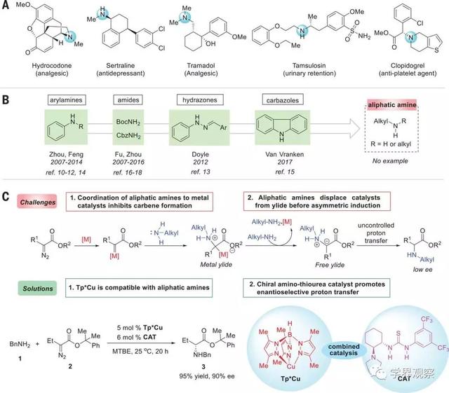 南开Science脂肪胺N–H键的高对映选择性卡宾插入合成手性氨基酸