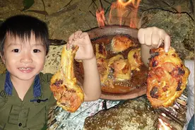 农村姐弟俩荒野求生，在石锅来炸鸡腿吃，好吃到根本停不下来视频封面