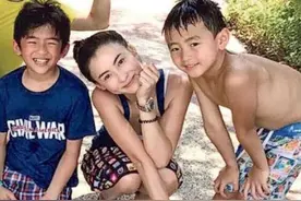 张柏芝晒与小Q泳池合照，强调“陪伴”二字，暗讽霆锋陪孩子少？图片