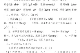 五年级下册语文试卷丨第一次月考：一二单元综合测试图片