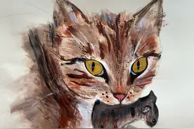 第2猫：看什么！|丙烯画｜零经验用丙烯感觉糟透了图片