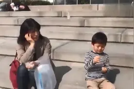 男孩吃面包被小鸟“截胡”，娃表情不一般，网友；从天而降的悲伤图片