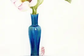 色铅彩绘 | 蓝瓶+荷图片
