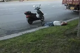 男子喝醉酒 躺绿化带里睡一个小时图片
