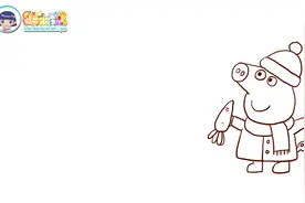 儿童益智创意简笔画，小猪佩奇和弟弟乔治堆雪人简笔画教程图片