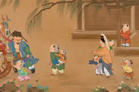 一组货郎与小儿绘卷，小朋友最喜欢吃的零食，玩的玩具图片