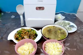 娘俩的晚餐，一菜一汤搭配一碗粗粮米饭，孩子聪明大人身体壮图片