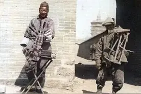 清朝上色老照片，卖糖葫芦大哥满面笑容，年轻道士气度不凡图片