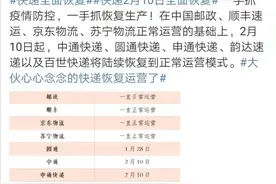各大快递企业陆续复工 中通、韵达、申通、百世今日全面恢复正常营运图片