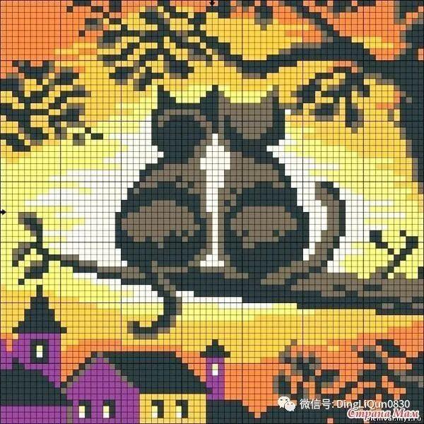 钩织动物图解大全 「针织图解」17个关于猫咪的图案,可用于编织或刺绣