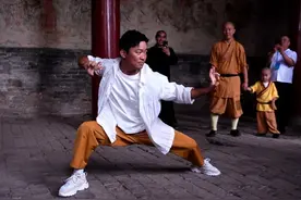 王宝强重回少林寺，与僧侣互动跪拜师父，扎马步打少林拳状态好图片