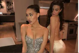 “啤酒妹”比尔与好友同框，一套抹胸紧身裙入镜，纤细蛮腰太吸睛图片