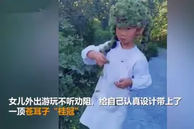 萌娃用苍耳自制皇冠，没想到摘的时候却悲剧了，网友：回忆太深刻图片