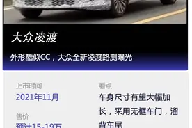 看个新车丨外形酷似CC，大众全新凌渡路测曝光图片