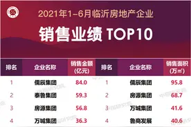2021年1-6月临沂房地产企业销售业绩排行榜图片