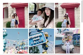 黄圣依母子打卡环球影城，两人同框似姐弟，安迪变胖撞脸沙溢儿子图片