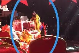 凤凰传奇玲花演出摔下台，高跟鞋都被甩掉，尼格买提飞奔下台搀扶图片