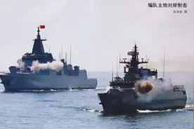 万吨大驱与轻护同框，顿时没了巨舰味道！网友：合影躲后显脸小图片