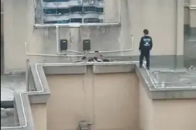 “魂都吓掉！"男孩爬到30多层顶楼围墙上行走，看得居民紧张不敢喊图片