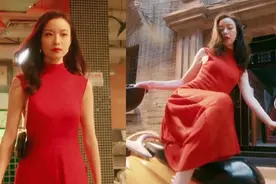 倪妮新剧一袭红裙太撩人，跨上摩托姿态妩媚，网友：风情万种图片