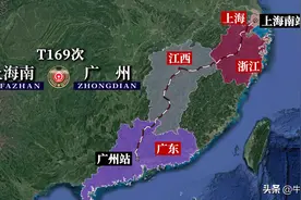 T169次列车运行线路图：上海南开往广东广州，全程1598公里图片
