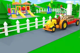 亲子早教益智动画，在车库组装拖拉机牵引拖车运输木材！视频封面