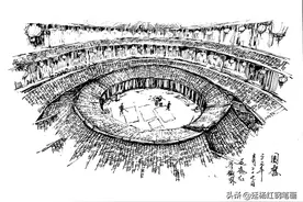 钢笔手绘客家围楼步骤图图片