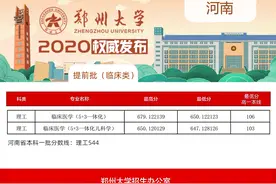 郑州大学2020年在河南省提前批（临床类、体育类）录取结果公布图片