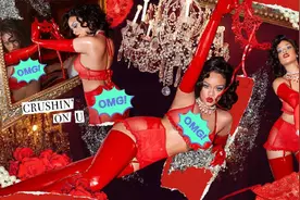 天后蕾哈娜穿着开放，穿皮草内搭不扣胸前大开，曾拍火辣内衣秀图片