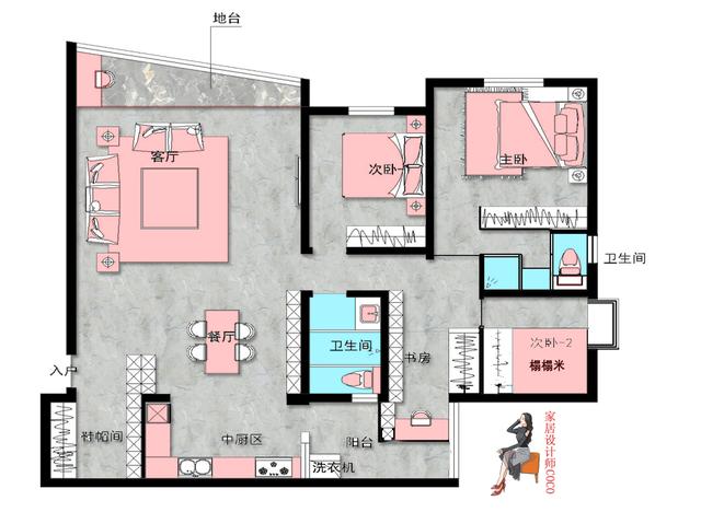 150㎡入户冲餐厅3室户型，设计师妙设玄关、巧改4室，通透又大气