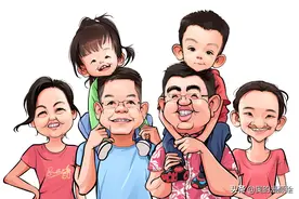 几组家庭合影的肖像漫画，这样的全家福才更有感染力图片
