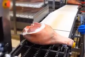 真正的猪肉火腿制作，火腿制制造厂的成套工艺