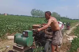 许昌农村农民用小小发电机带动两台水泵咱看看他咋用