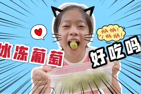 小学生把葡萄冰冻又冷又硬，吃起来表情痛苦还说美味，被妈妈取笑视频封面