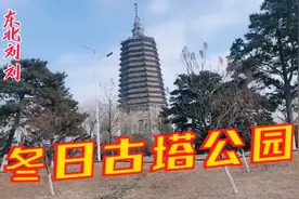 锦州千年古塔历史文化公园，辽宁名胜，冬日市民园内生活丰富多彩视频封面