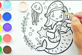 儿童色彩画启蒙教程，美人鱼简笔画涂色填色